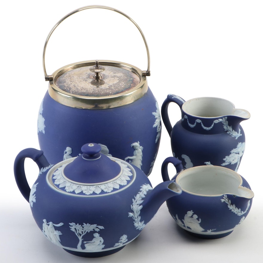 Wedgwood Biscuit Jar and Other Dark Blue Jasperware, 1891-1927