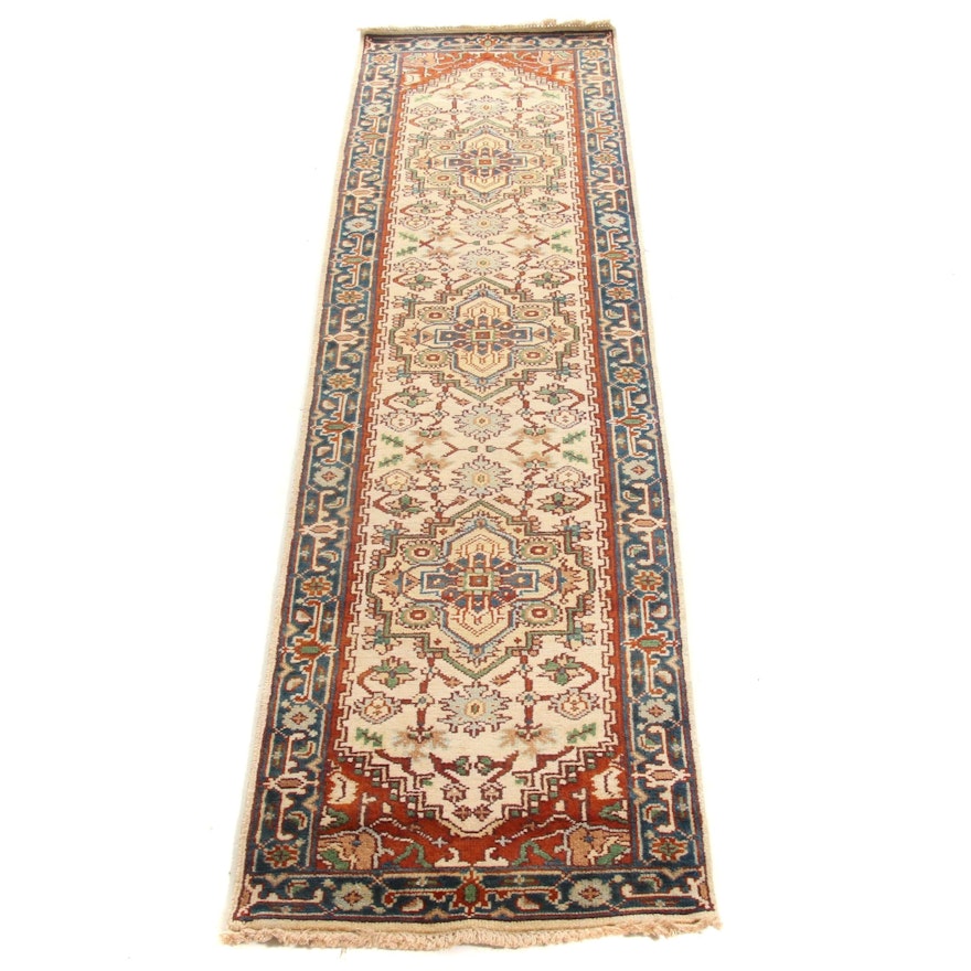 2'6 x 9'8 Hand-Knotted Indo-Persian Heriz Serapi Rug Runner, 2010s