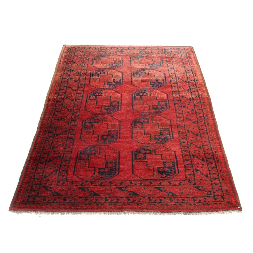 4'3 x 6'10 Hand-Knotted Afghani Turkoman Rug, 1930s