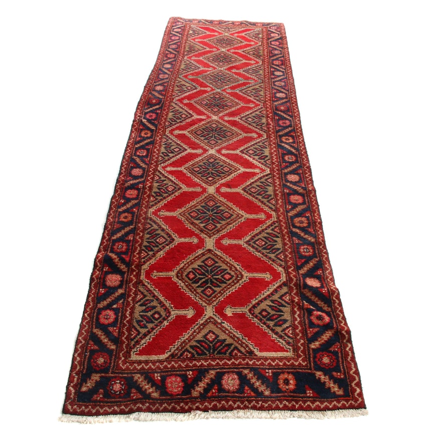 3'5 x 12'10 Hand-Knotted Persian Malayer Runner, 1970s