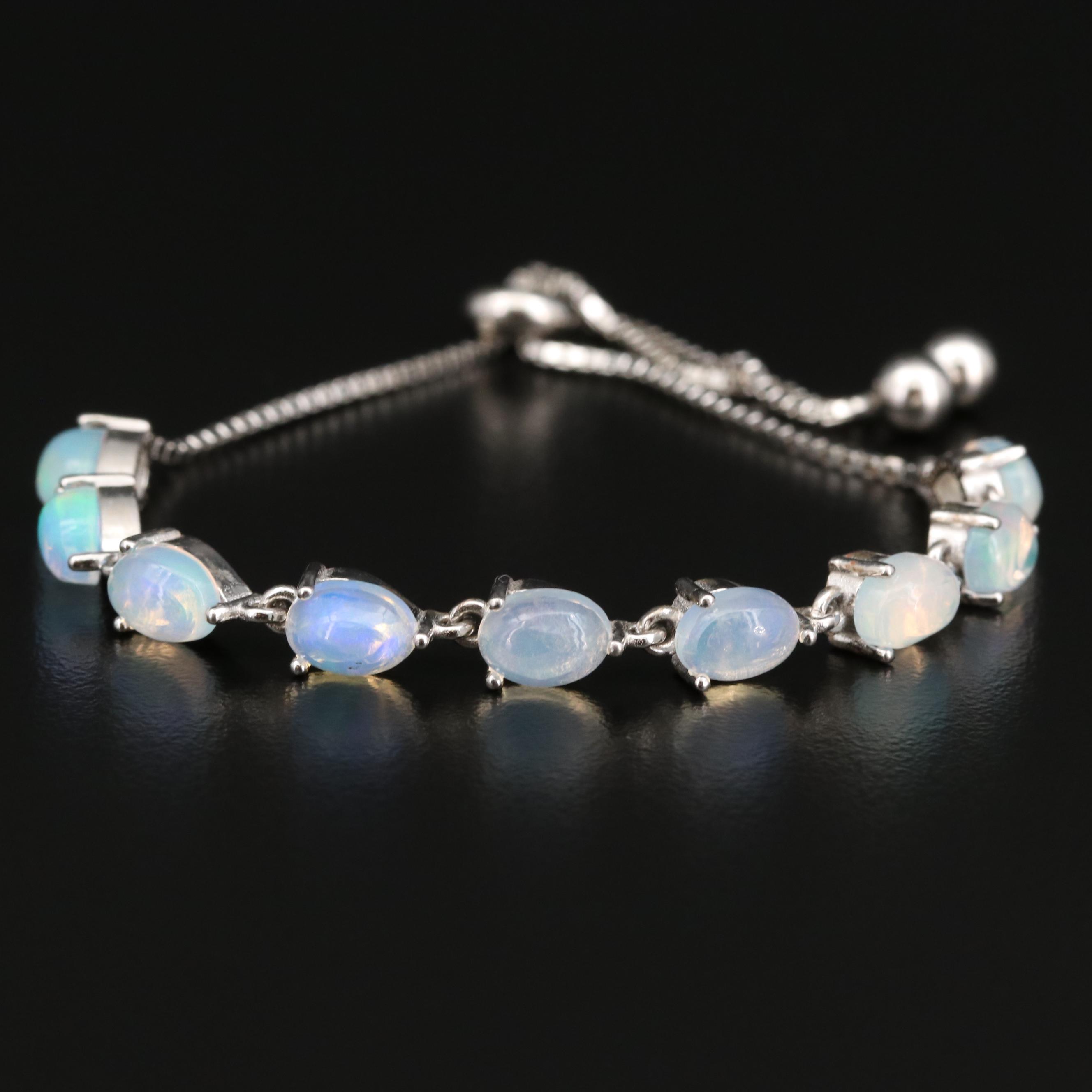 Sterling Silver Opal Bolo Bracelet