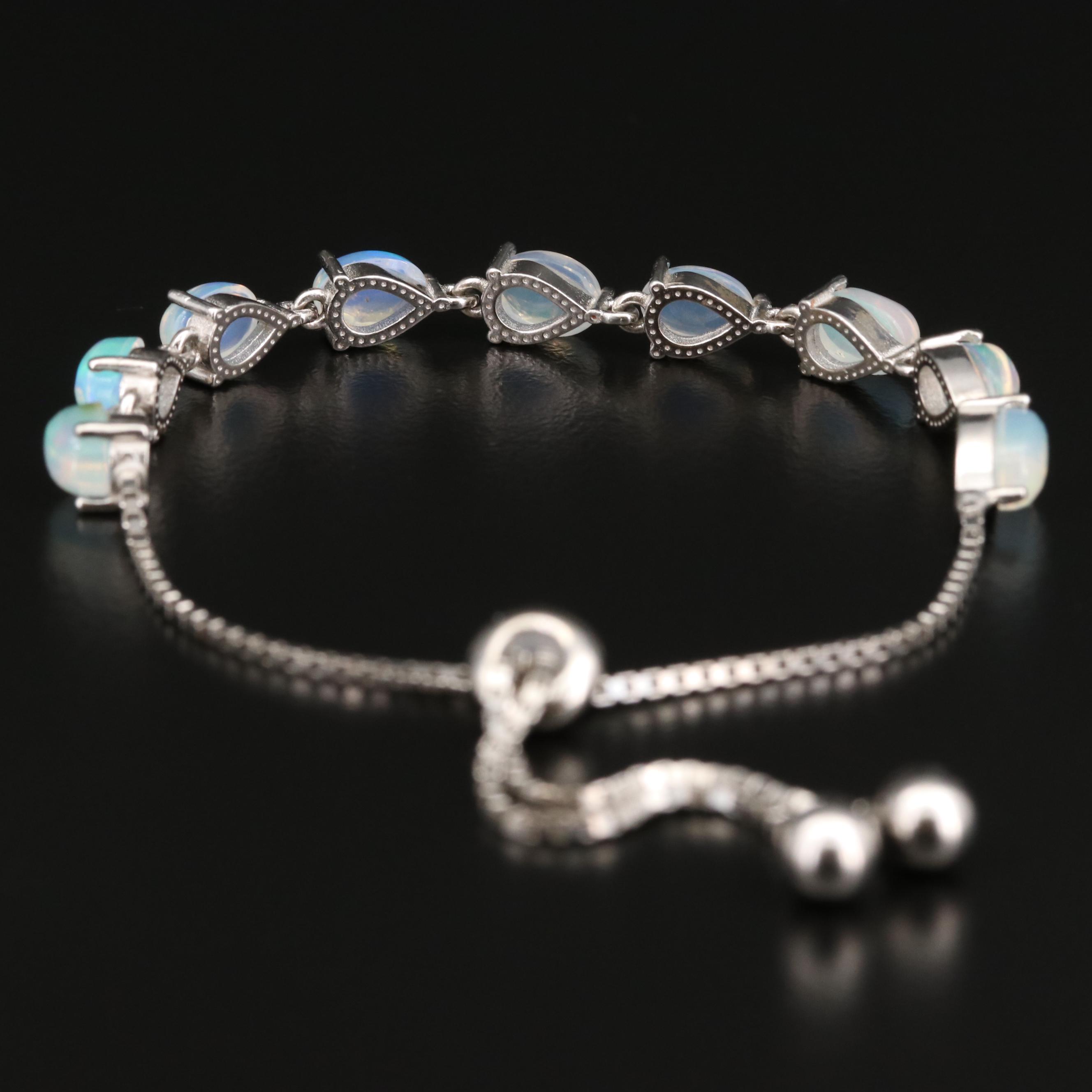 Sterling Silver Opal Bolo Bracelet