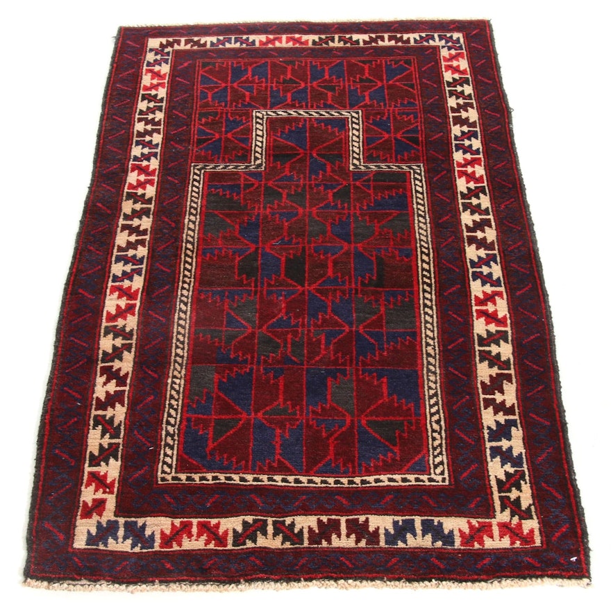 2'8 x 4'8 Hand-Knotted Persian Balouch Rug, 1980s