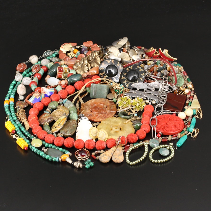 Jewelry Including Ammonite, Laurel Burch, Coral and Aventurine