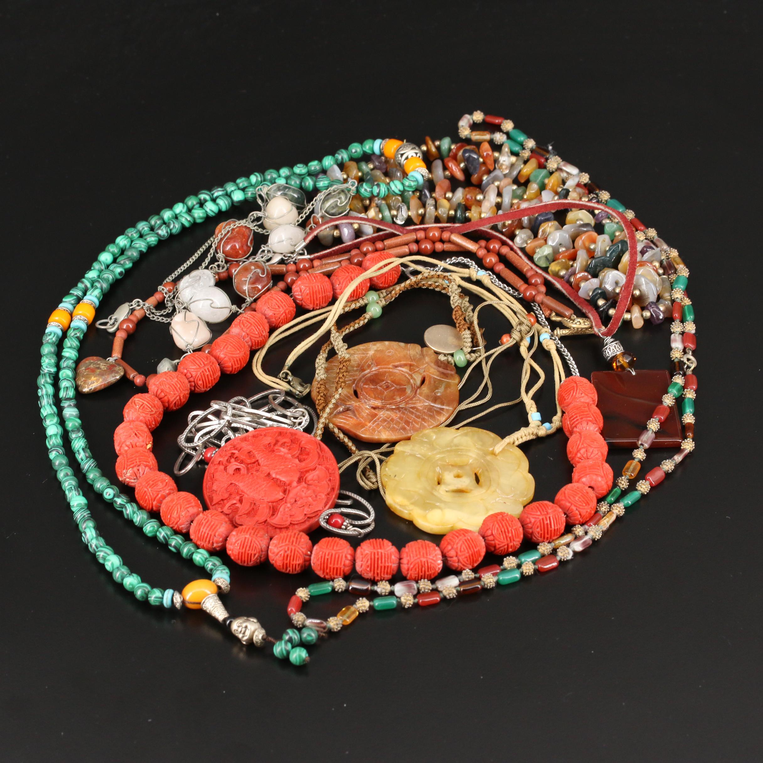 Jewelry Including Ammonite, Laurel Burch, Coral and Aventurine