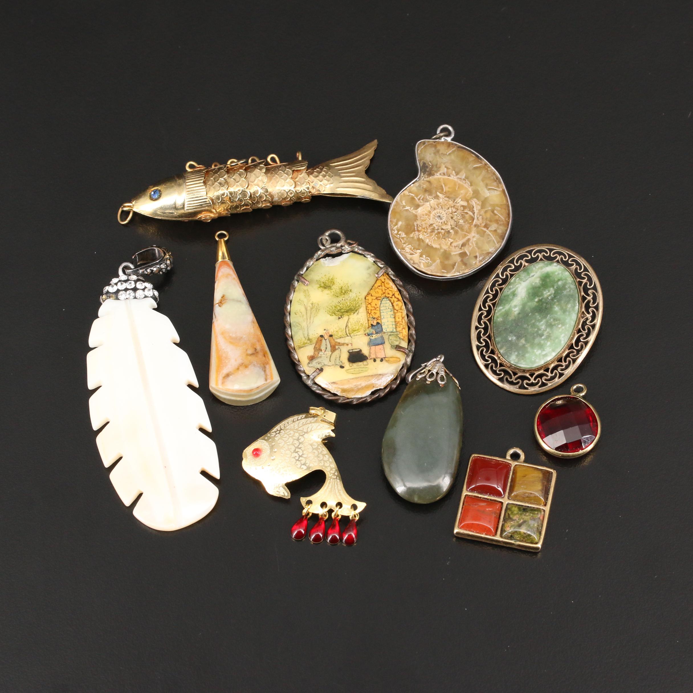 Jewelry Including Ammonite, Laurel Burch, Coral and Aventurine