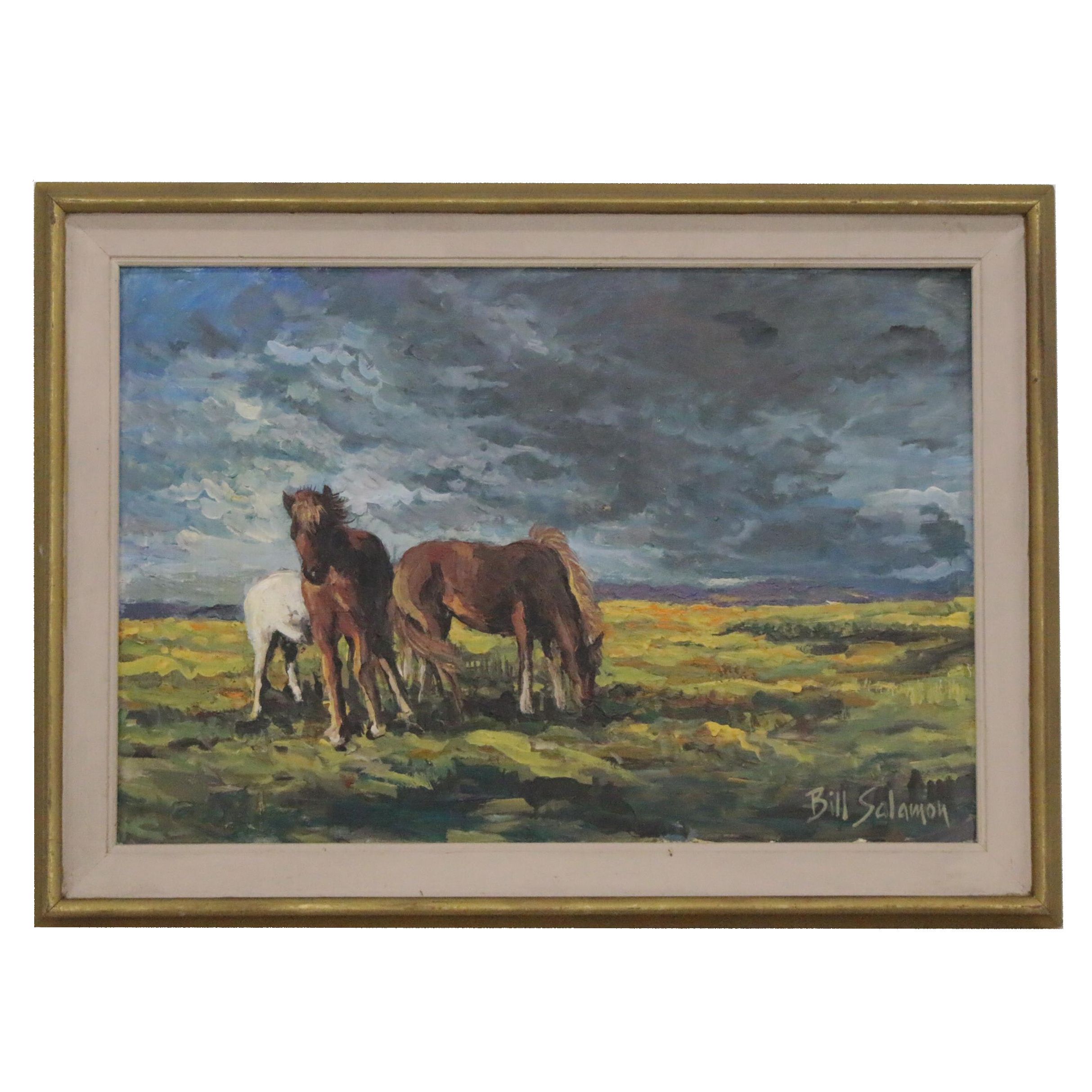 Bill Salamon Oil Painting of Wild Horses, Late 20th Century