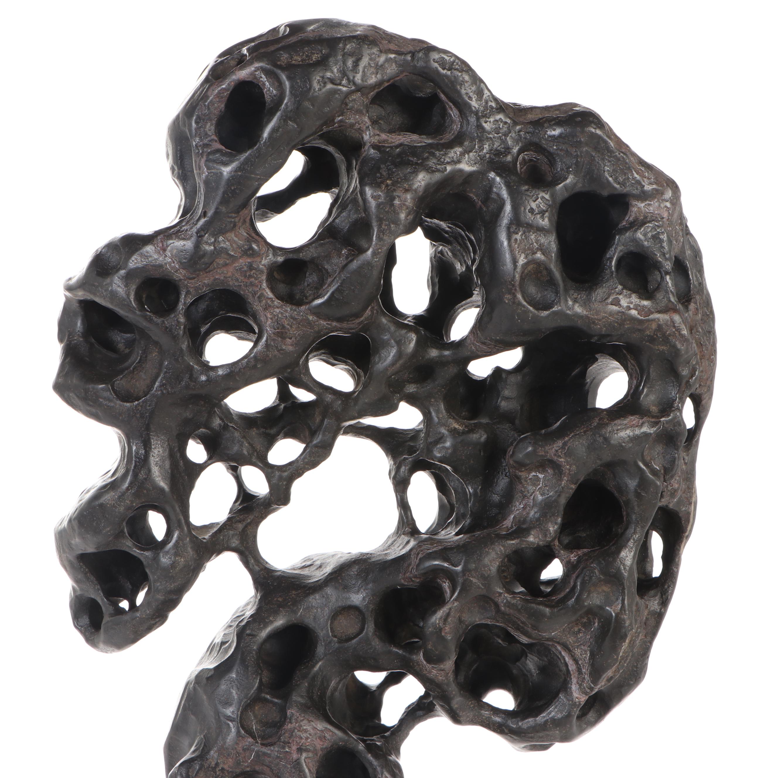 Inscribed Gongshi Scholar's Stone Sculpture with Lacquered Wood Stand