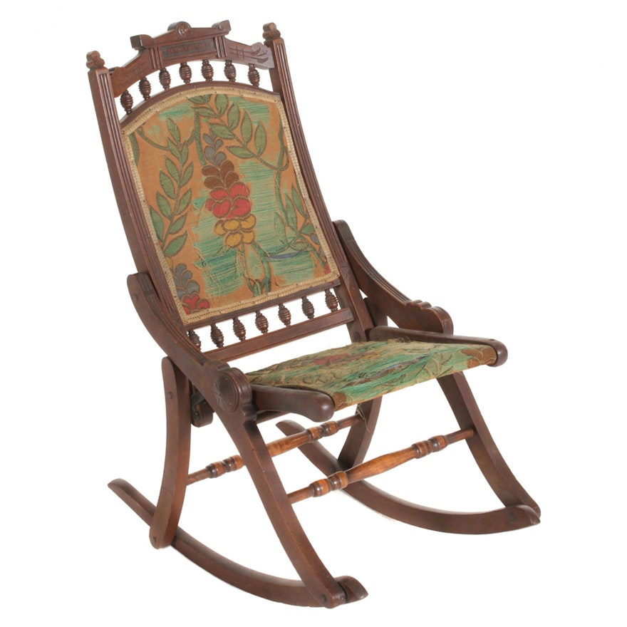 Victorian Eastlake Style Wood Folding Rocking Chair, Late 19th Century