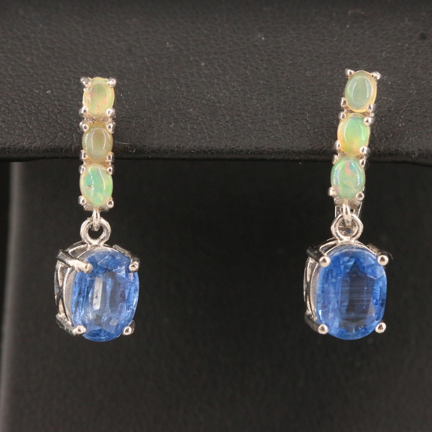 Sterling Silver Kyanite and Opal Drop Earrings