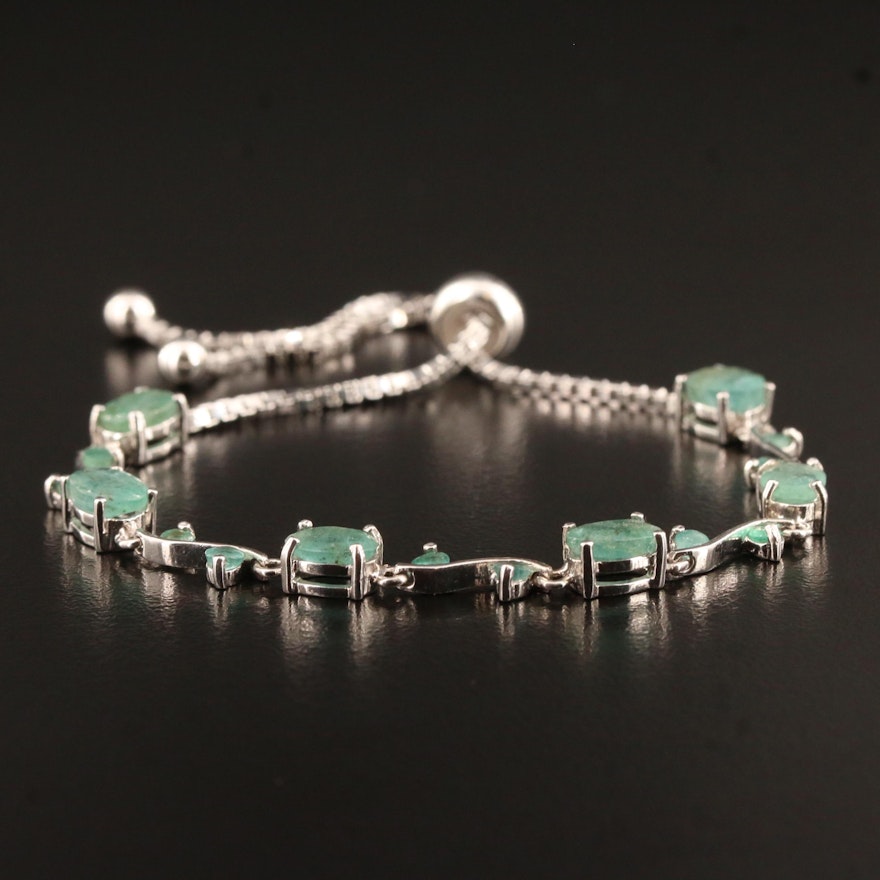 Sterling Silver Emerald Bolo Bracelet