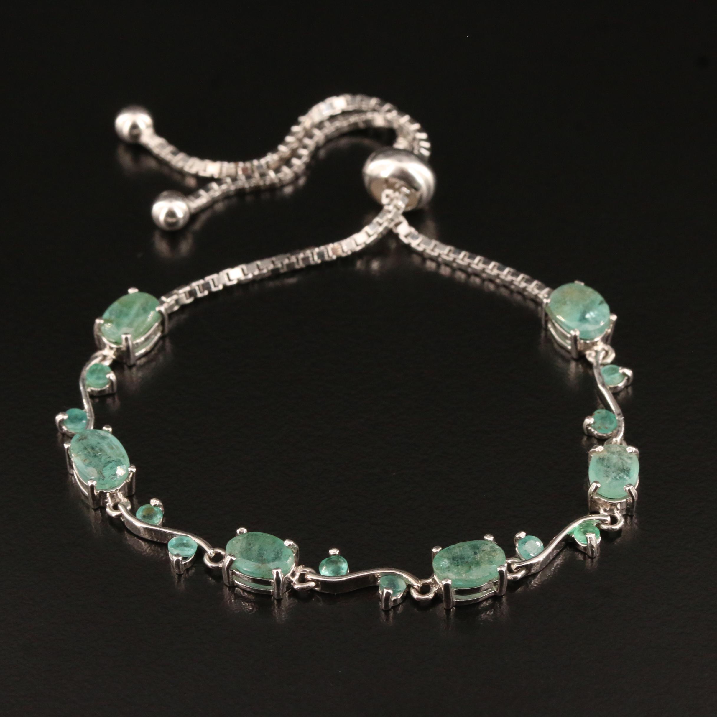 Sterling Silver Emerald Bolo Bracelet
