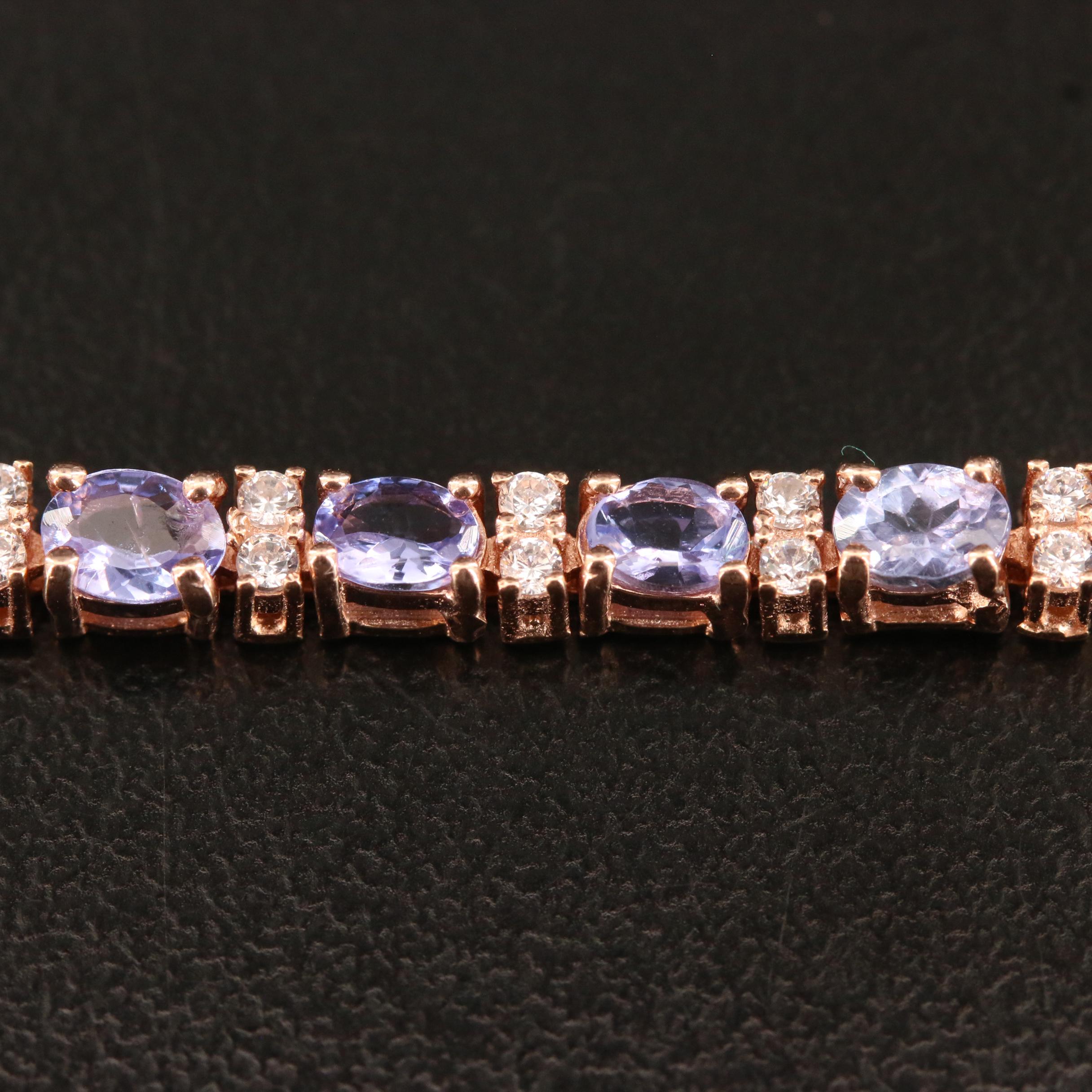 Sterling Silver Tanzanite and Cubic Zirconia Line Bracelet