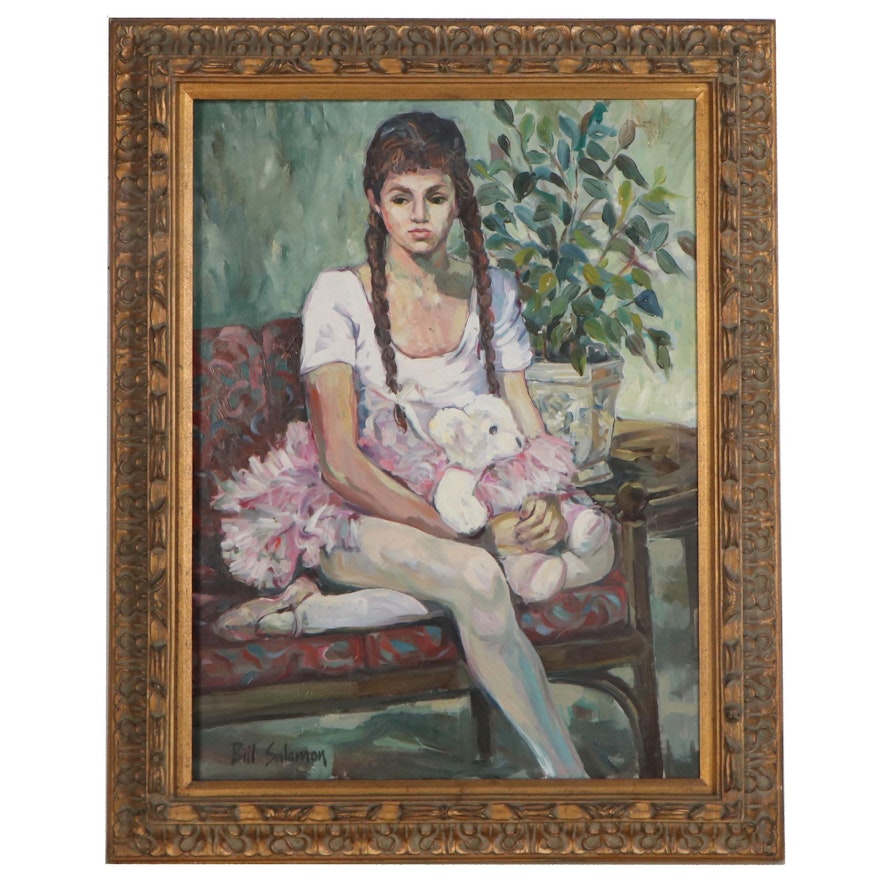Bill Salamon Oil Painting of Seated Ballerina, Late 20th Century