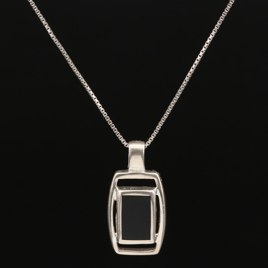 Sterling Black Onyx Rectangle Pendant Necklace