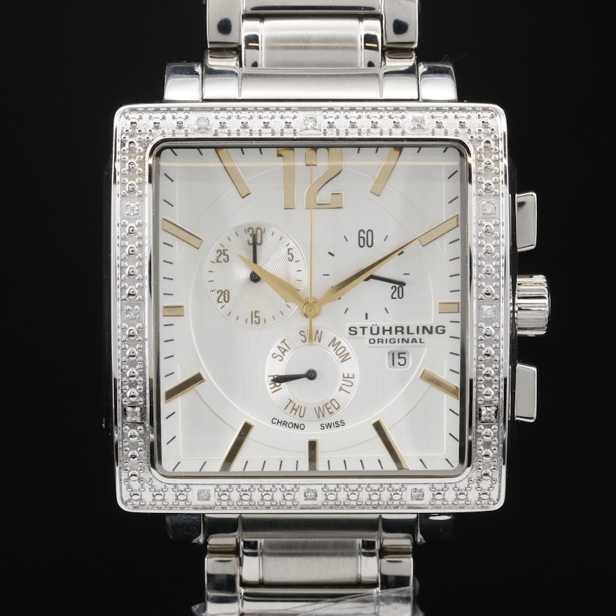 Stuhrling Diamond Chronograph Stainless Steel Wristwatch