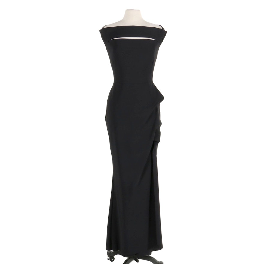 Chiara Boni La Petite Robe Black Melania Off-The-Shoulder Gown with Slit Detail