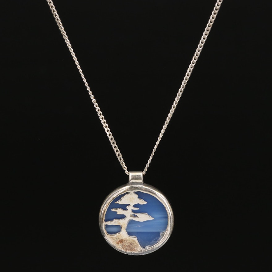 Sterling Glass Tree Motif Pendant Necklace