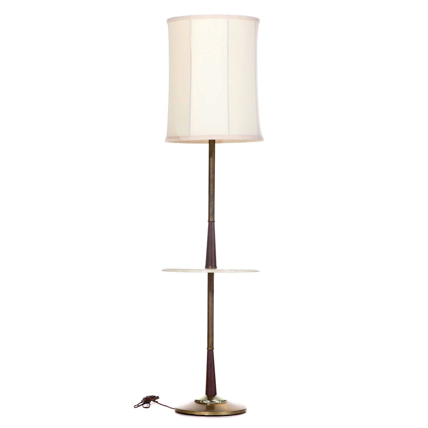 Modernist Brass, Plastic, and Polished Stone Floor Lamp with Shelf