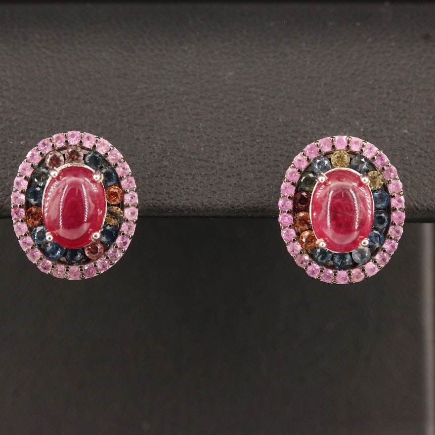 Sterling Silver Ruby and Sapphire Earrings