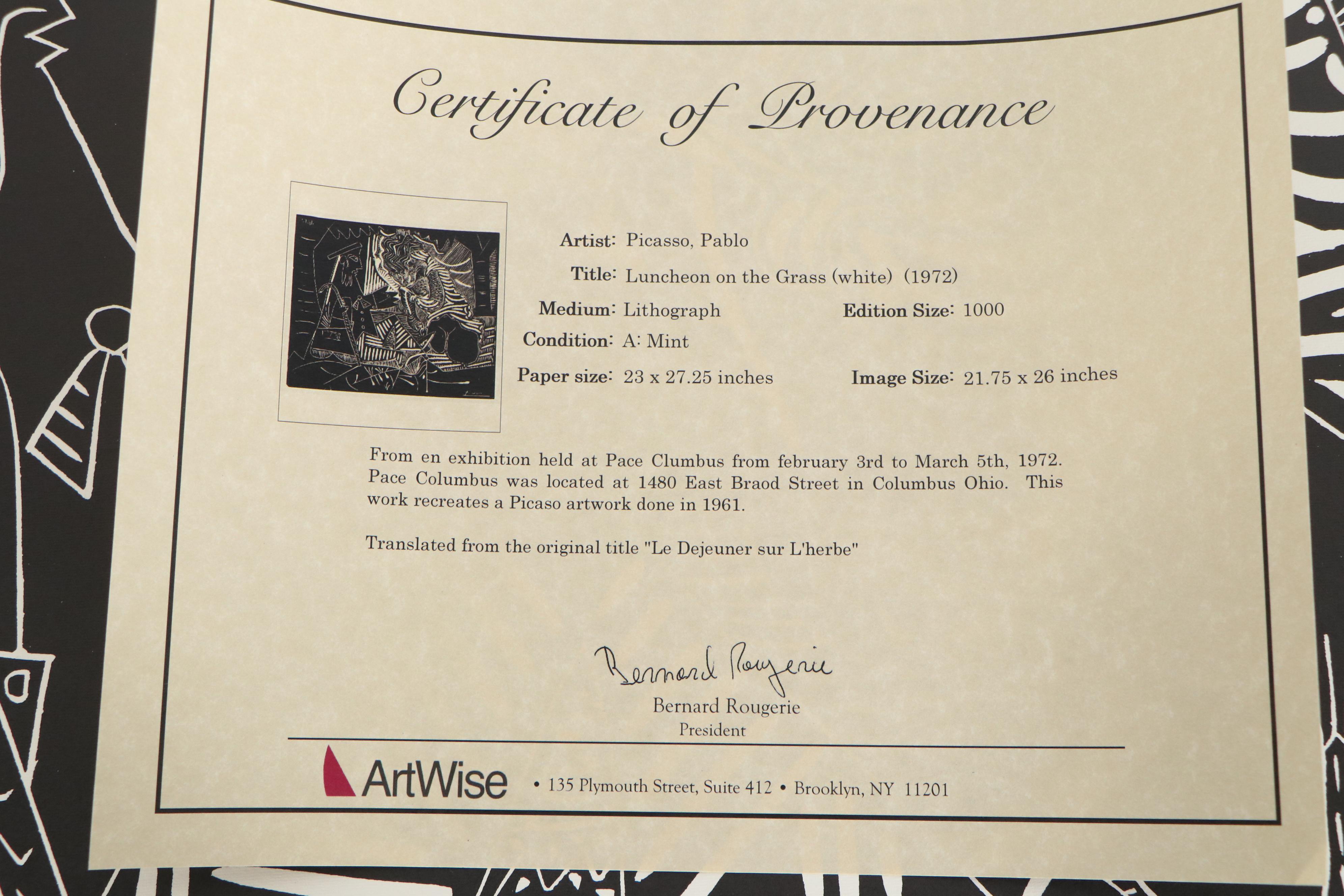 Lithograph after Pablo Picasso "Le Dejeuner sur L'herbe", 21st Century