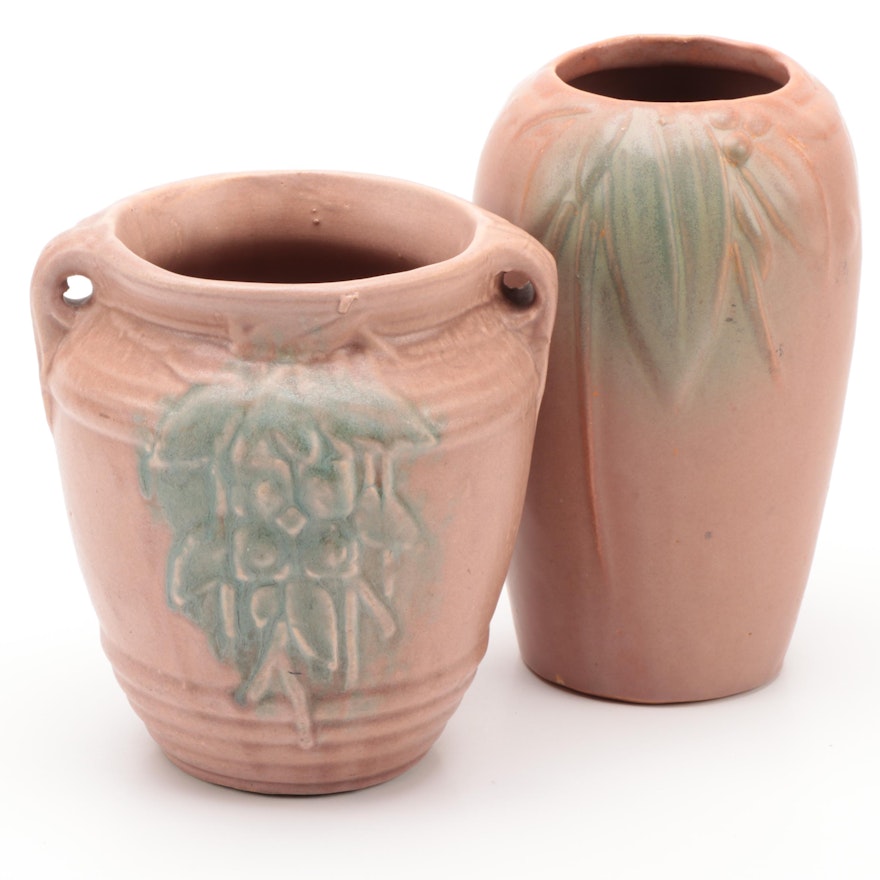 Earthenware Art Pottery Vases and Hanging Planter, Early to Mid 20th Century