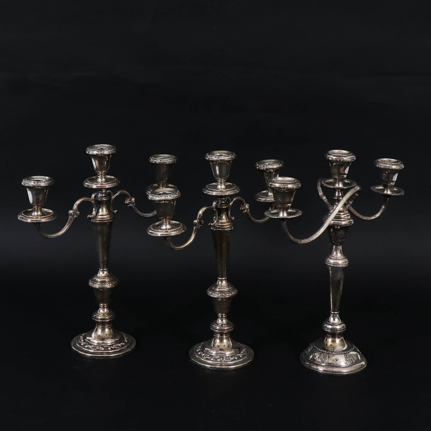 Gorham and Wallace Weighted Sterling Silver Candelabras, Mid-20th Century