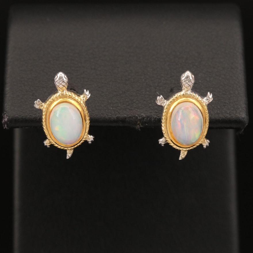 Sterling Opal Turtle Stud Earrings