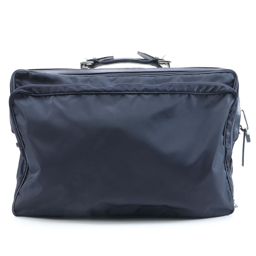 Céline Navy Blue Nylon Suitcase with Leather Trim
