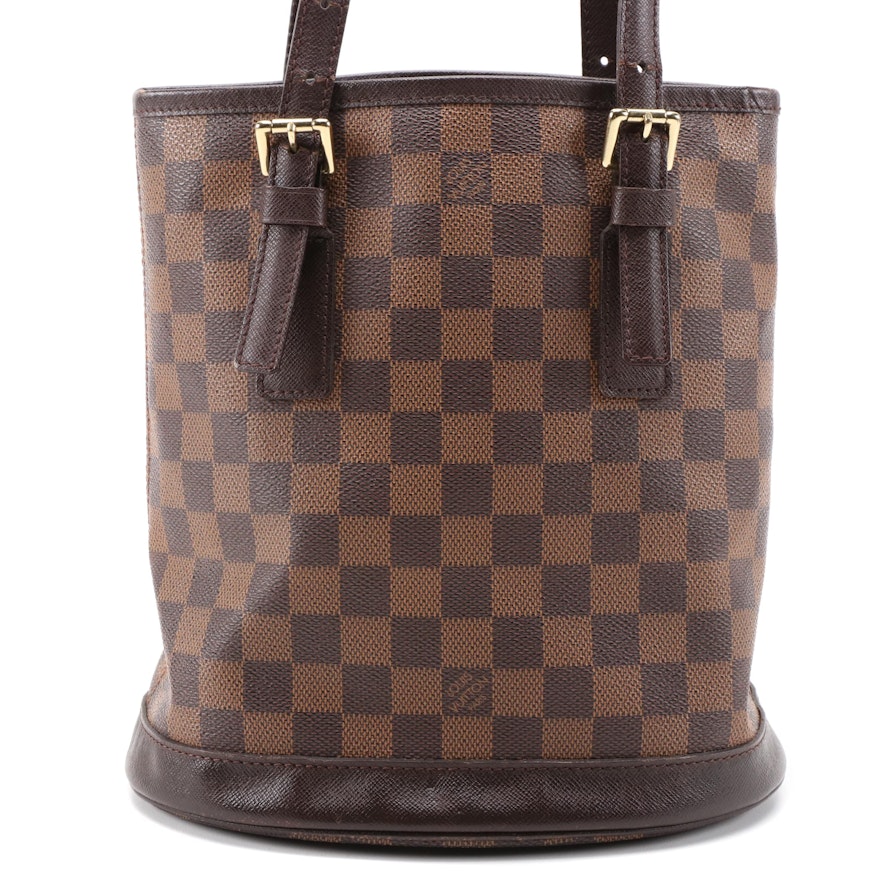 Louis Vuitton Marais Bucket Bag in Damier Ebene Canvas and Taiga Leather