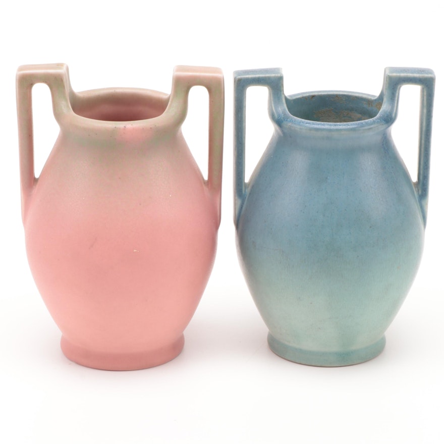 Rookwood Pottery Matte Glaze Amphora Vases, 1923 and 1928