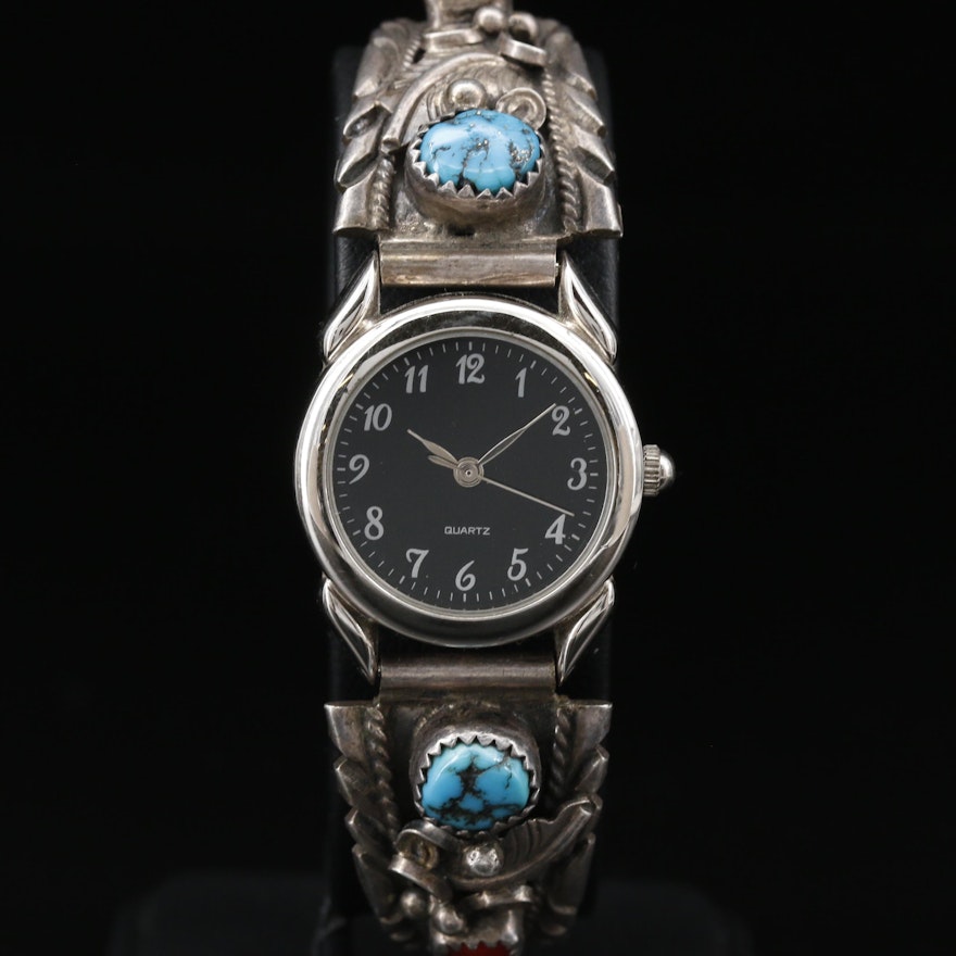 Tino U.S.A. Watch with Fannie Platero Navajo Diné Sterling Turquoise Bracelet