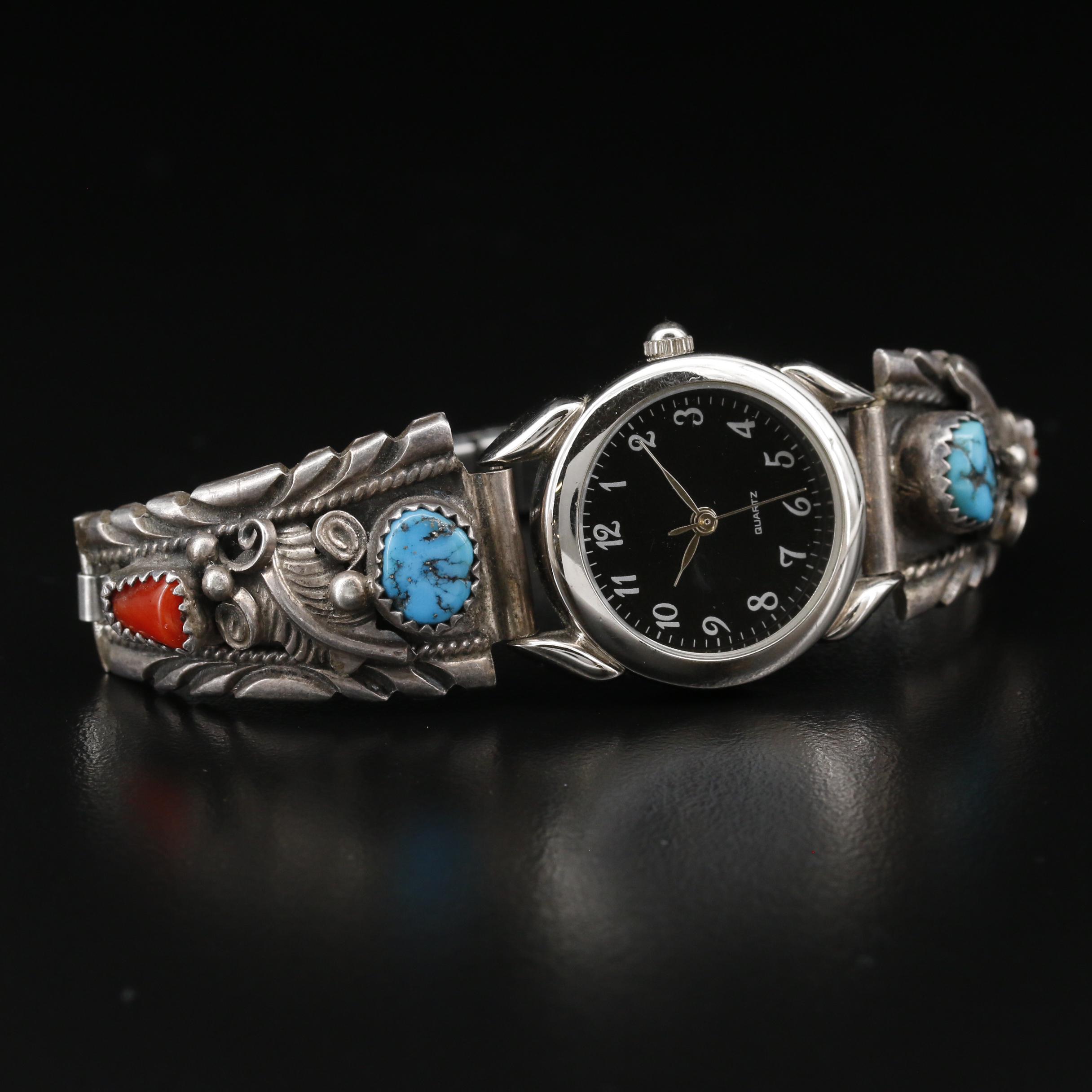 Tino U.S.A. Watch with Fannie Platero Navajo Diné Sterling Turquoise Bracelet