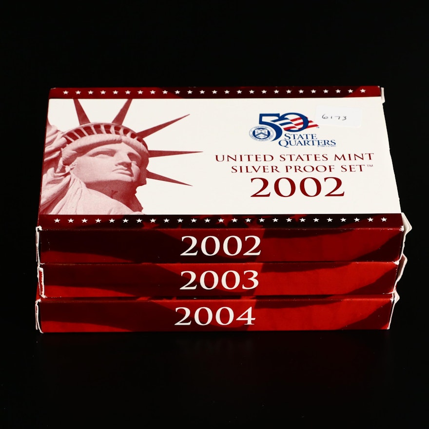 Three U.S. Mint Silver Proof Sets, 2002 to 2004