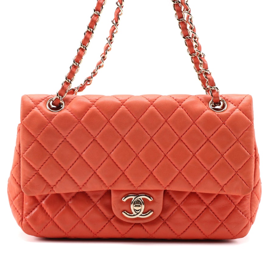 Chanel Classic Double Flap Bag in Quilted Coral-Colored Lambskin