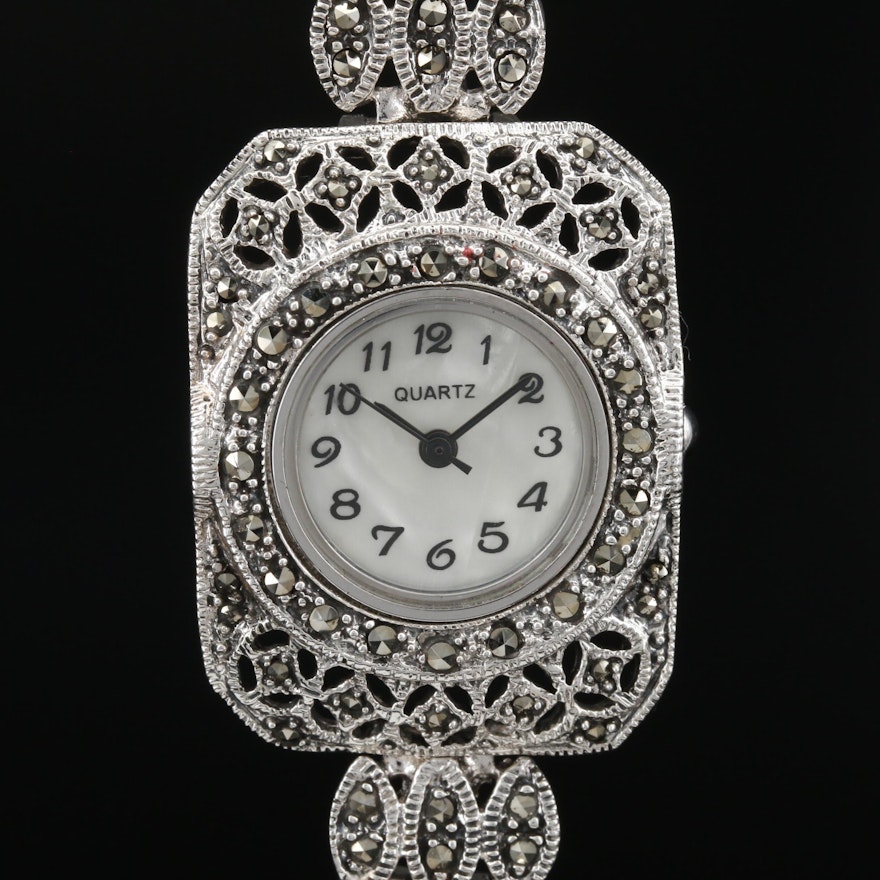 Sterling Silver and Marcasite Quartz Wristwatch