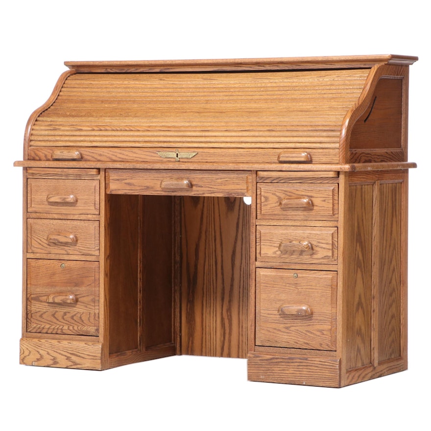 Oak Roll-Top Desk, Mid to Late 20th Century