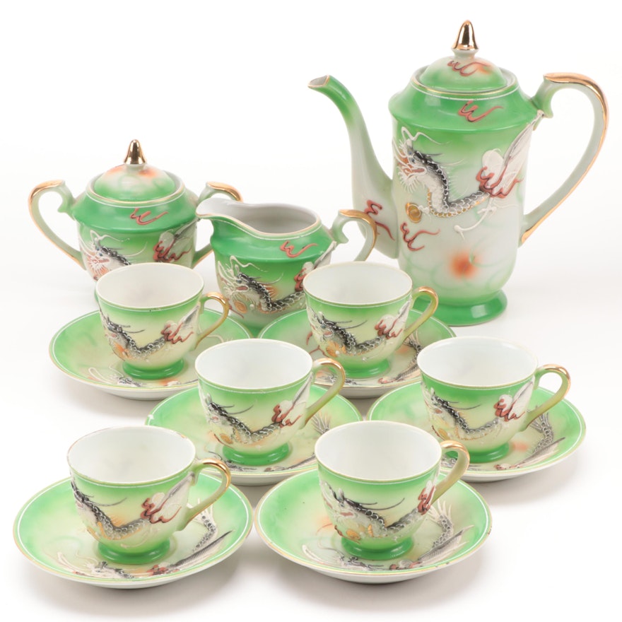 Japanese Porcelain Moriage Dragon Ware Tea Set, Mid-20th Century