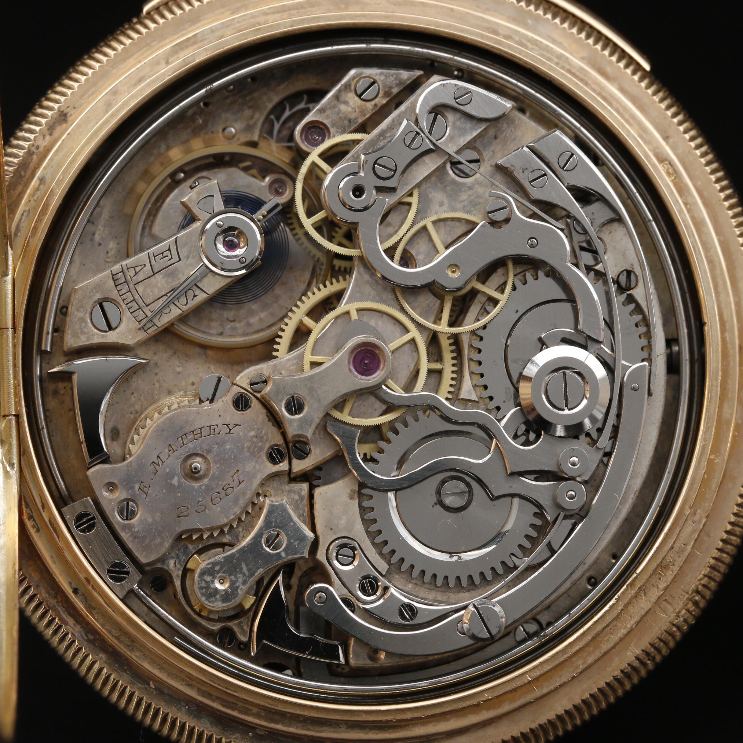 14K E. Mathey "Minute Repeater" Chronograph Pocket Watch, Circa 1890