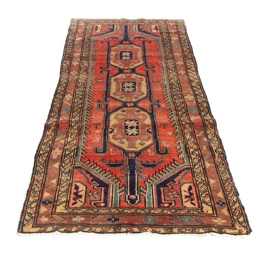 4'1 x 9'7 Hand-Knotted Northwest Persian Pictorial Wide Runner, 1950s