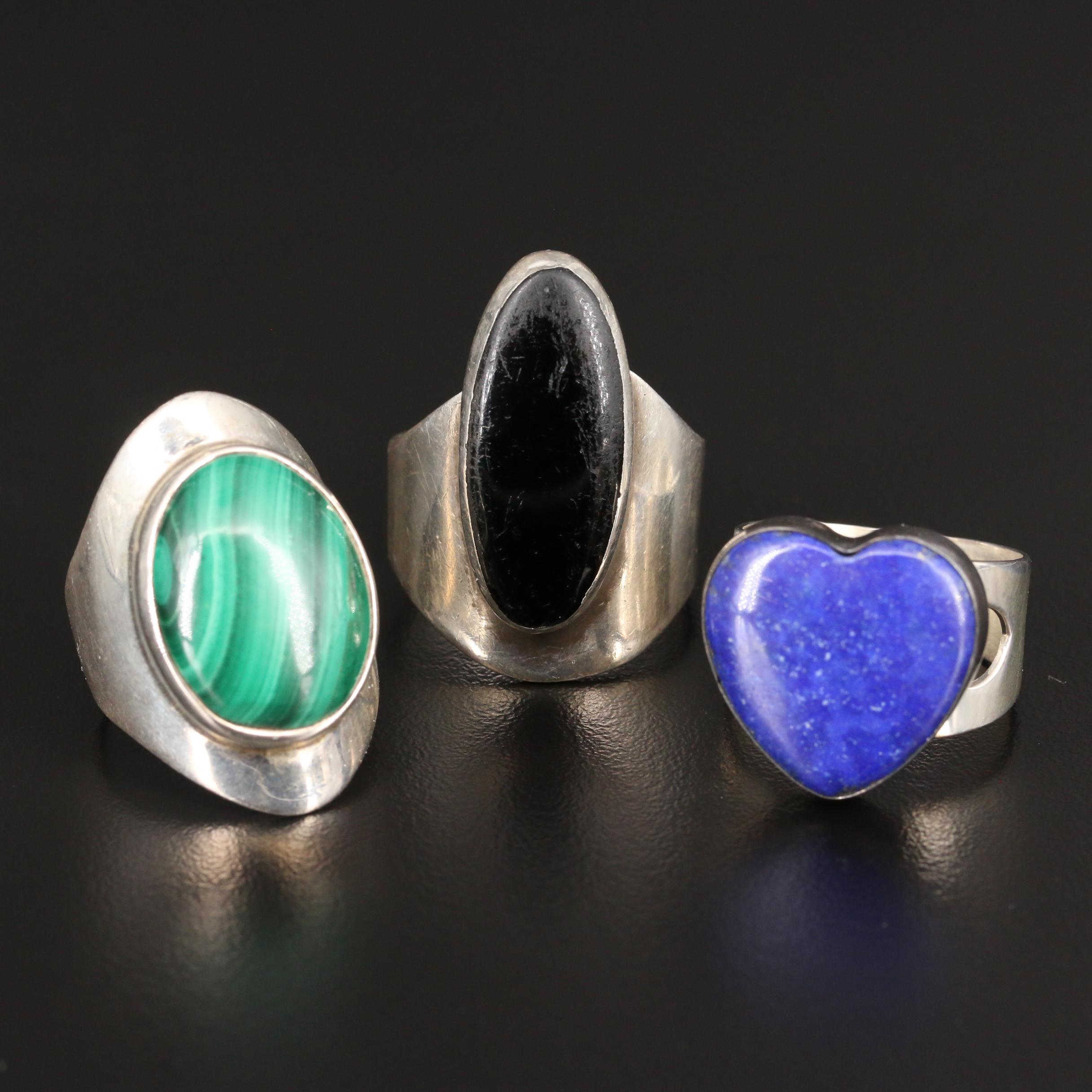 Sterling Gemstone Rings with Vintage Mexican 950 Silver Ring