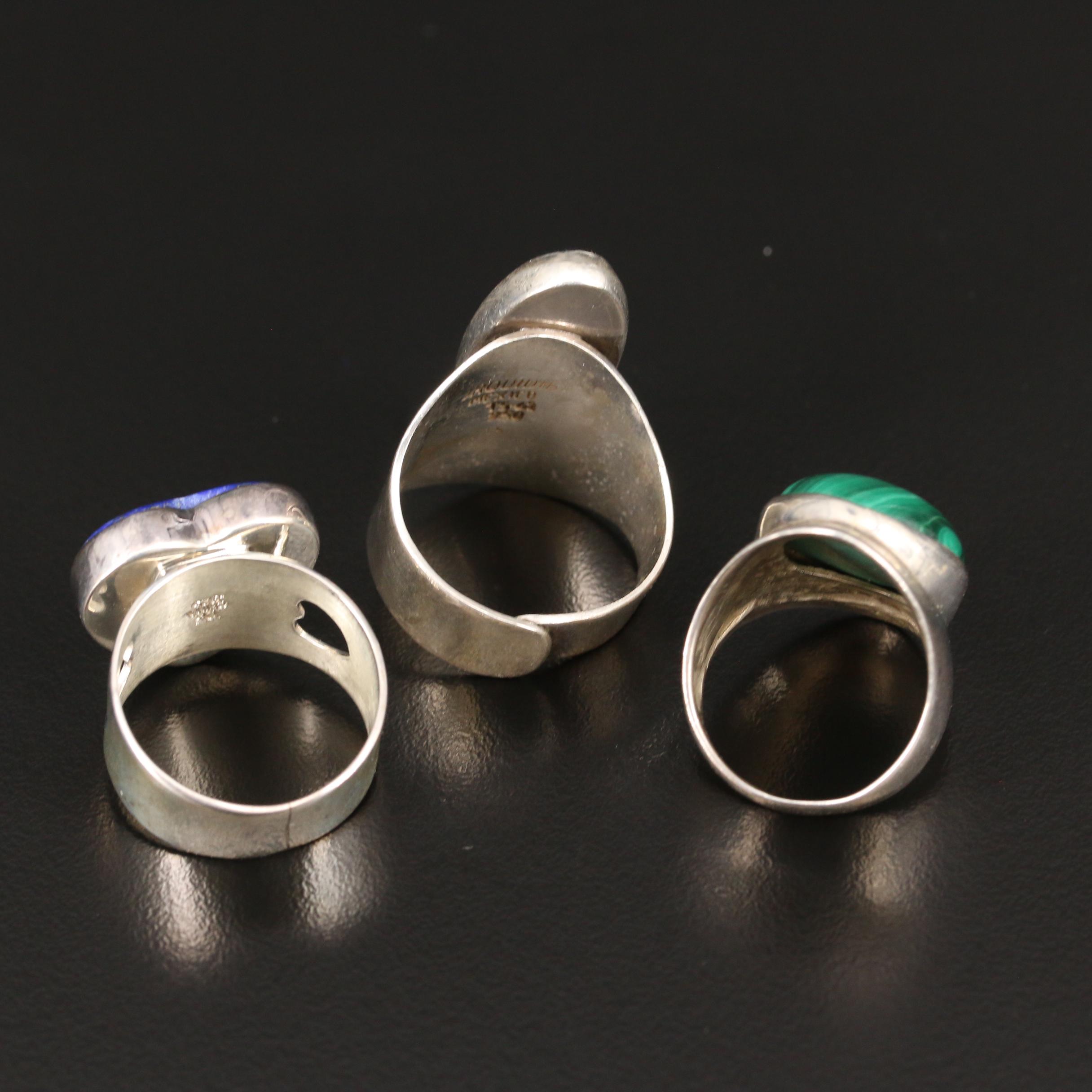 Sterling Gemstone Rings with Vintage Mexican 950 Silver Ring