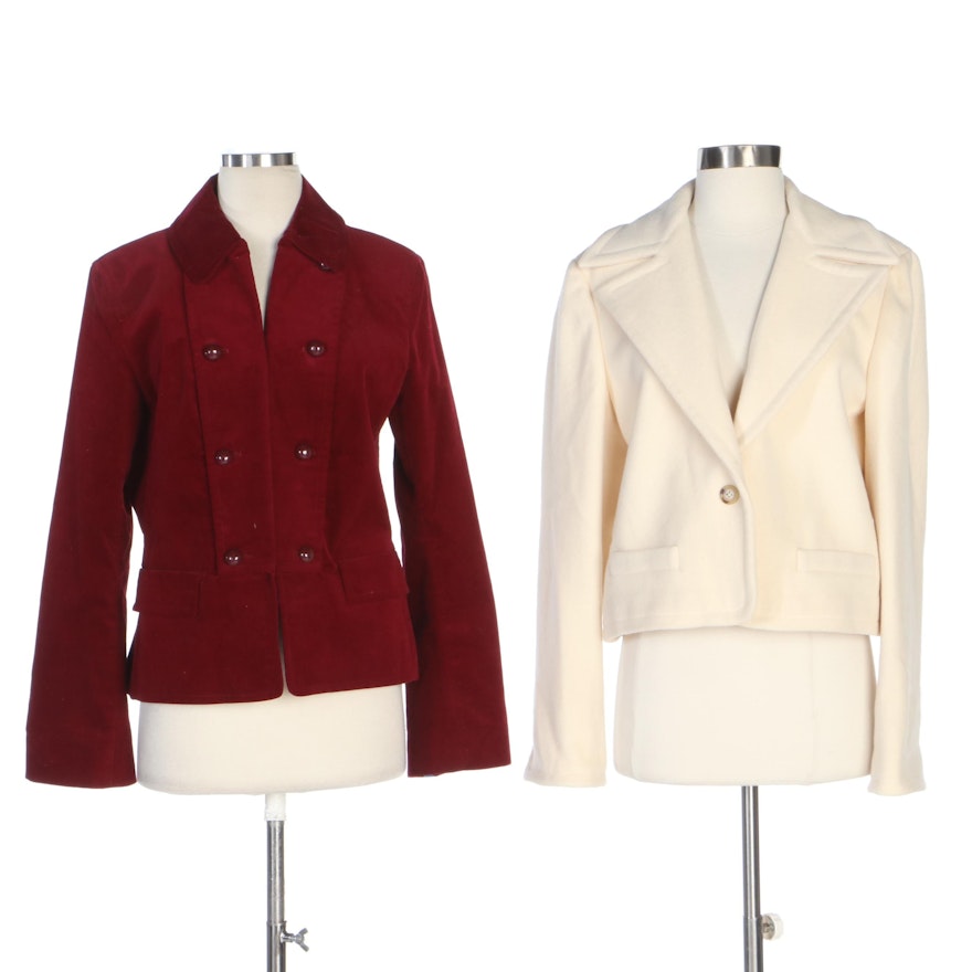 Lauren Ralph Lauren White Wool Jacket and Talbots Red Velveteen Jacket