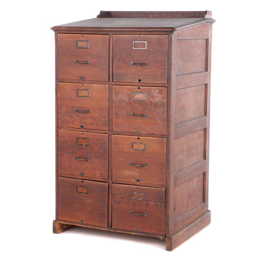 Shaw-Walker Paneled Oak Standing Desk w/ Eight File Drawers, Early 20th Century