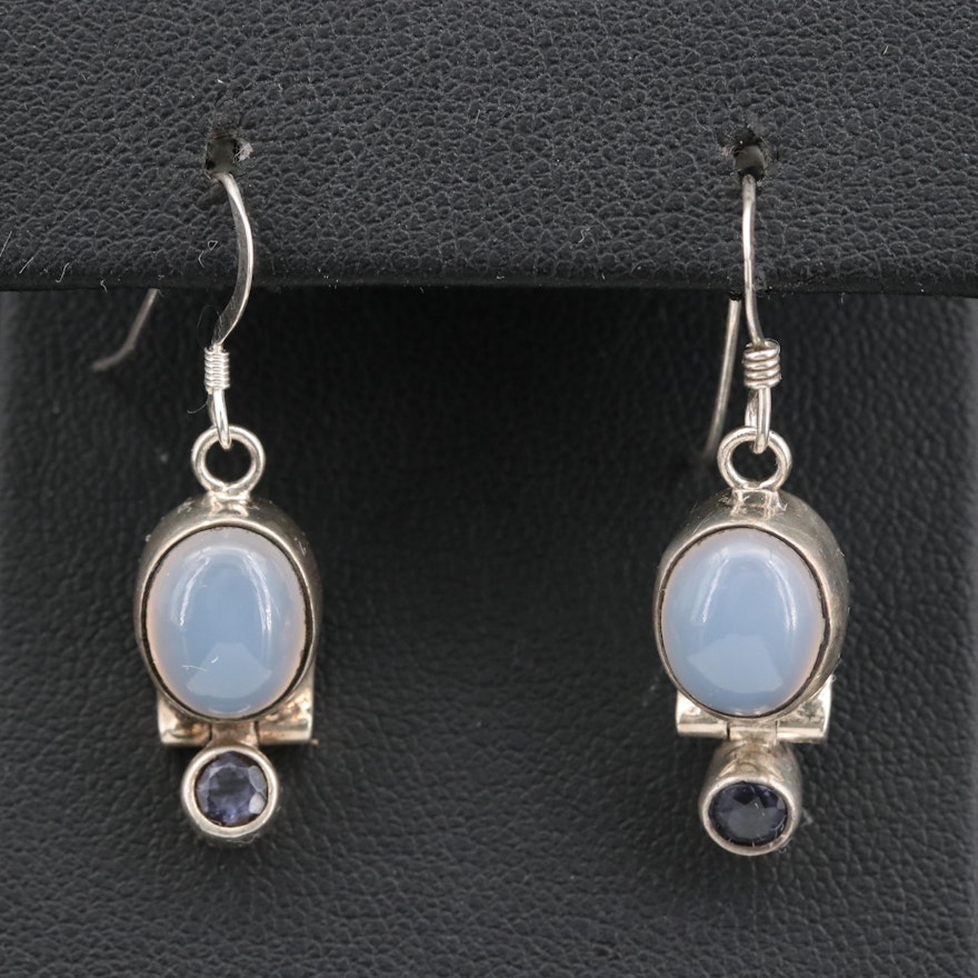 Sterling Silver Chalcedony and Iolite Drop Earrings