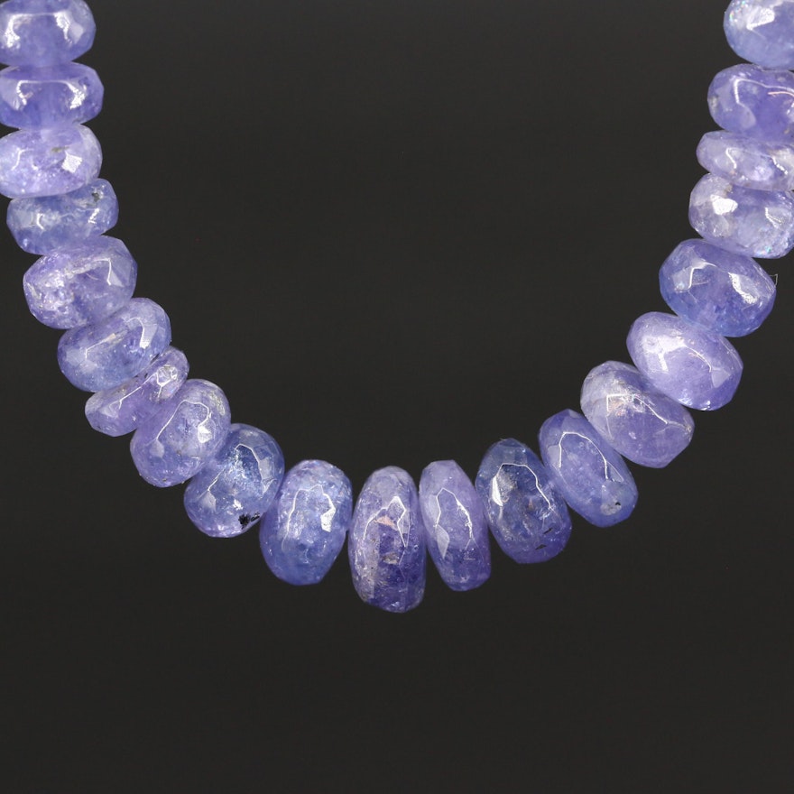 Graduated Tanzanite Beaded Necklace with 14K Clasp