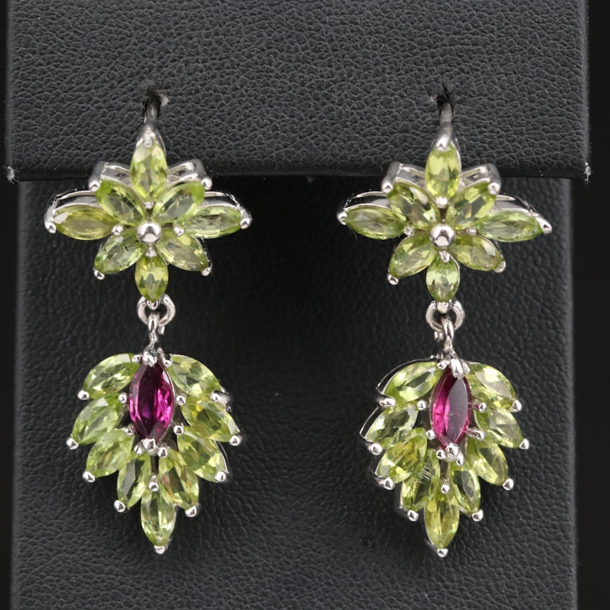 Sterling Silver Garnet and Peridot Dangle Earrings