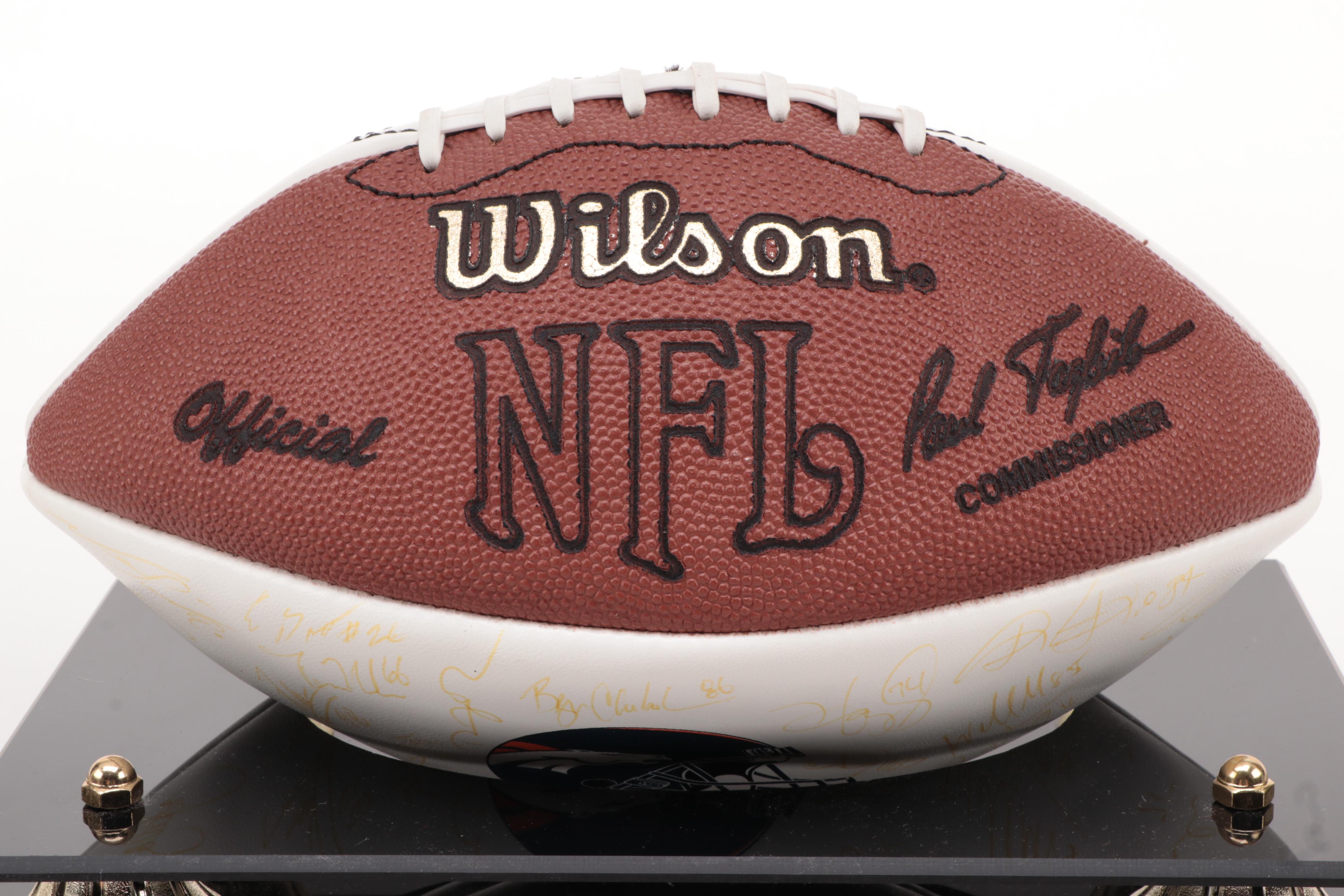 1998 Denver Broncos Signed Football with Case, Includes John Elway