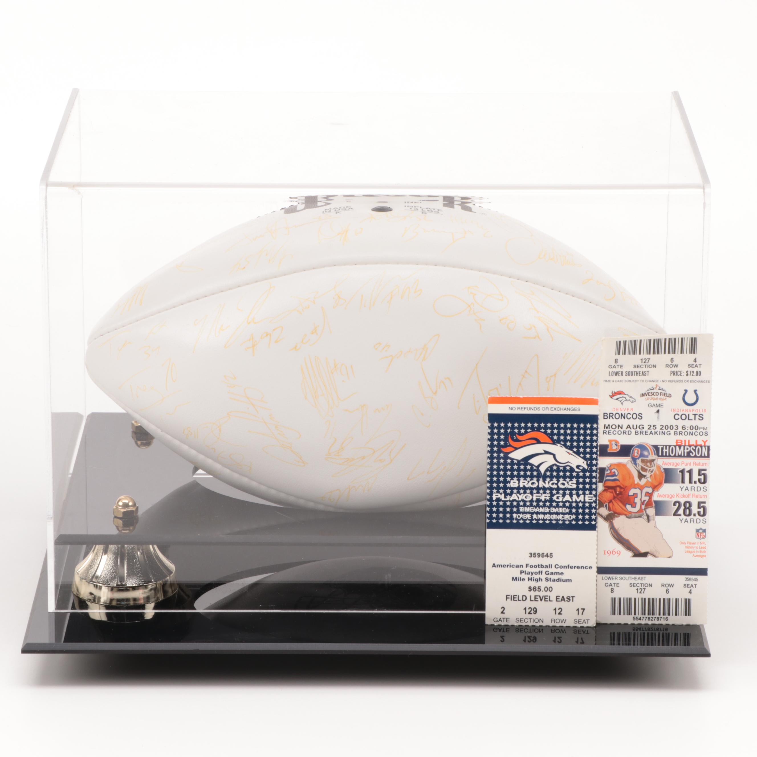 1998 Denver Broncos Signed Football with Case, Includes John Elway