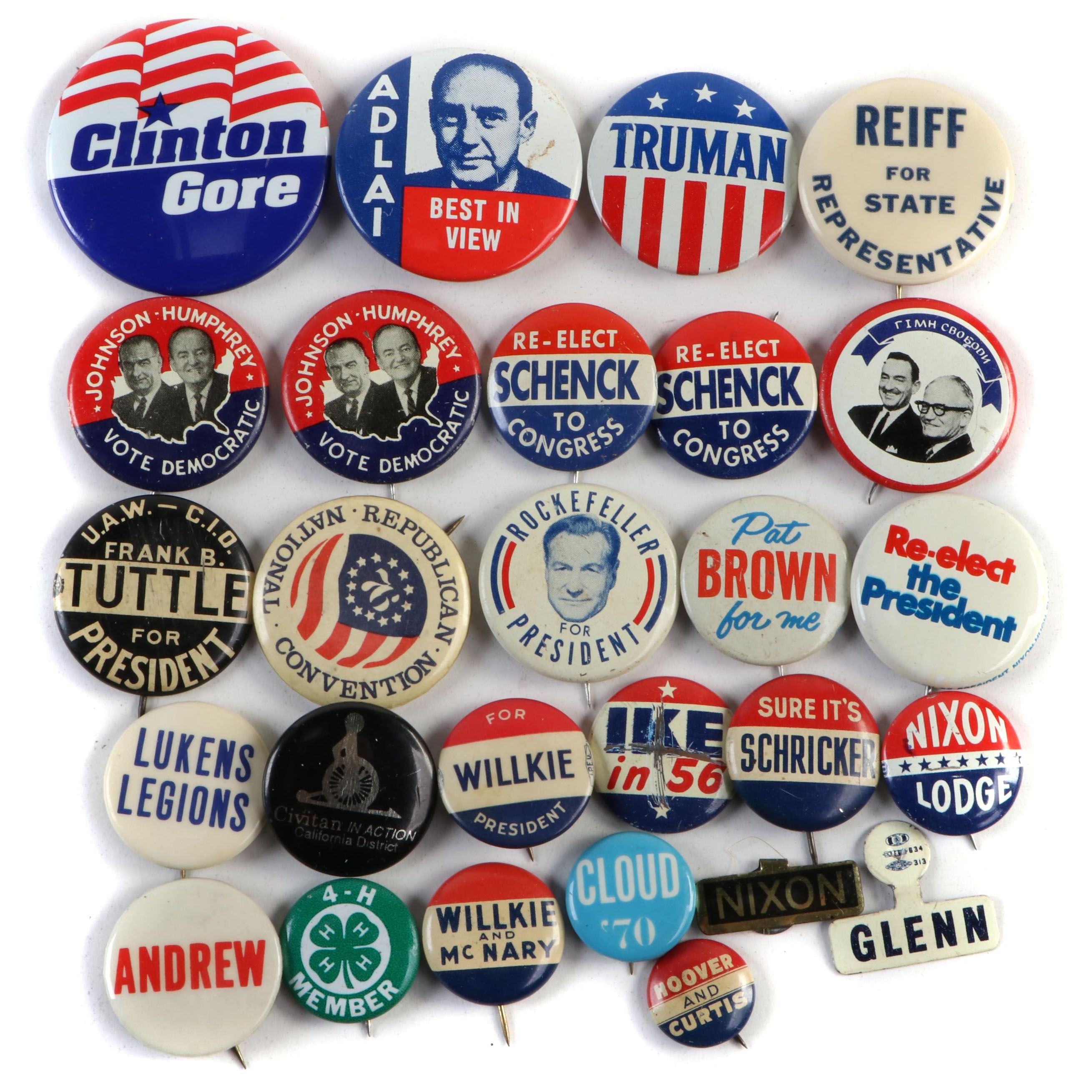 U.S. Presidential and Other Campaign Political Pinbacks with Tabs